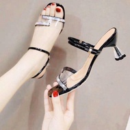 Giày sandal cao gót hình nón 6cm quai trong phối xoàn G63