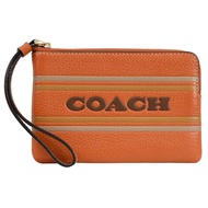 COACH CH311 品牌LOGO壓紋拉鍊零錢手拿包.深橘