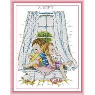 Joy Sunday Stamped Cross Stitch Ktis DMC Threads Chinese Cross Stitch Set DIY Needlework Embroidery Kit-Four Seasons Window-Summer