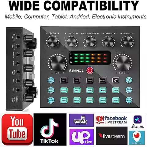 H Podcast Microphone Sound Card V8S Microphone Sound Mixer live sound card Audio Mixing Console Ampl