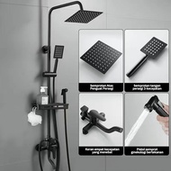 SUS304 Shower Kamar Mandi Rain + Keran Cabang Shower Mandi Set Stainless Hitam/Perak