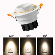 Beam Angle Adjustable 15/45/60 Degrees Recessed Downlight 5W 7W 10W 12W Dimmable LED Ceiling Spot Light AC90-265V 3000K