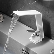 Waterfall Basin Faucet Brushed Gold Bathroom Basin Faucet Deck Mounted Counter Crane Hot and Cold Wa