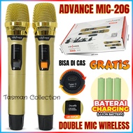 Mic Tanpa Kabel 2pcs ~ Advance MIC-206 Profesional 2 Mic Wireless Microphone Karaoke Bisa Di Cas | Advance Mic Wireless/Microphone/Mic double (Batrei dapat di Charger )UHP Digital Mic-206 | TC