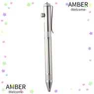 AMBER Alloy Pen, Stainless Steel Silver Bolt Action Pen, Retractable Black Ink Signature Pen