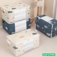 Hanliving Clothes Storage Bag Bamboo Storage Bag for Clothes Blankets Bed Sheets 60x40x30cm - Blue