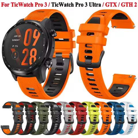 22mm Sports Silicone Watch Strap For TicWatch Pro 3 Ultra GPS GTX Band Bracelet Belt For TicWatch GT