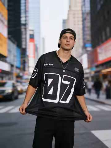 Men's Hip Hop 07 Printed mesh Short Sleeve T-Shirt Black Jersey Number Jersey Baggy Jersey Sport Bre