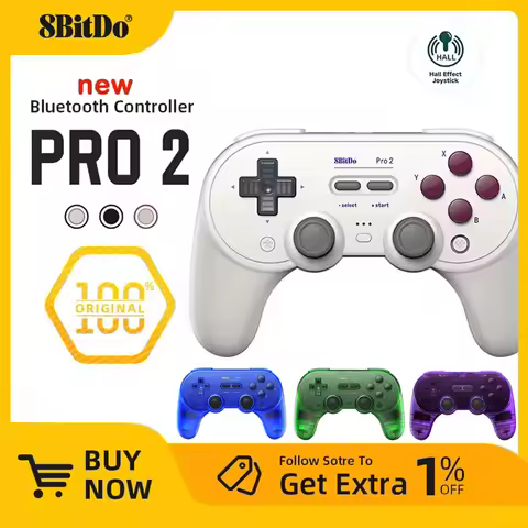 8BitDo New Pro 2 Bluetooth Gamepad with Hall Effect Joystick for Nintendo Switch, PC, macOS, Android
