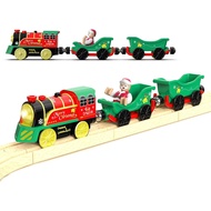 Electric Train Set for Wooden Tracks, Battery Powered Trains Toy with Lights & Sounds for Toddlers, 
