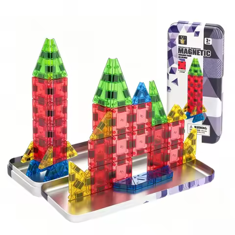 Mini Magnetic Tile Toys with Iron Box for Easy Portability, Magnetic Building Blocks Travel Set Kids