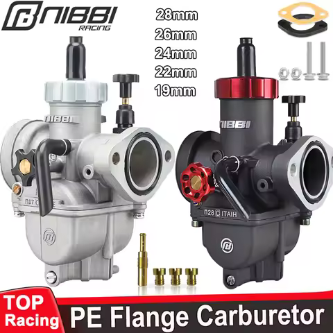 NIBBI PE19mm/PE22mm/PE24mm/PE26mm/PE28mm Flange Carburetor for Motorcycle 2T 4T GY6 Engine 100cc-250