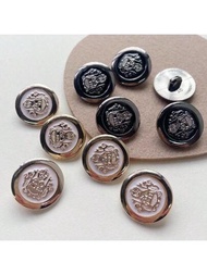 5入組復古雙獅設計塑膠鈕扣，適用於外套、風衣、DIY縫製或裝飾