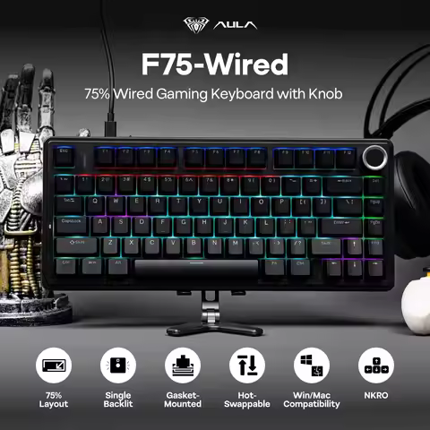 AULA F75 Wired Gaming Keyboard 75% ANSI US Layout Gasket Hot Swappable ABS Keycap RGB with Knob Espo