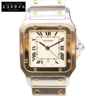 卡地亞 80-90 年代 W20011C4 Santos Galber LM 象牙色錶盤日期顯示不銹鋼石英錶 [二手]