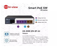 Hi-view Smart PoE Switch HUB 6 port รุ่น HS-SW6 2P4 BT-AI รับประกันสินค้า 1 ปี