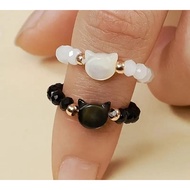 Cat bead ring Korean style ring women's ring natural pearl ring