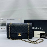 CHANEL 小羊皮黑金CF25鏈帶包