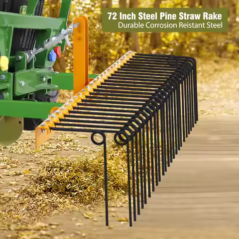 72 Inch Pine Straw Rake, 30 Coil Spring Tines Durable Powder Coated Steel Tow Behind Landscape Rake 