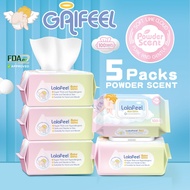 LALAFEEL Baby Wet Wipes Powder Scent Wet Tissue Baby Wipes  X 5 Packs(100 Pcs/Pack)