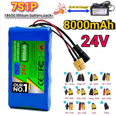 7S1P -24V 18650rechargeable Lithium Battery Pack 8000mAh with BMS Protection Board 29.4V 2A Charger 