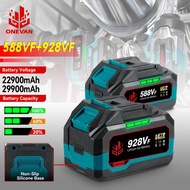 ONEVAN 928VF 29900mAh  21V Lithium Battery 588VF 22900mAh Capacity Indicator Rechargeable For Makita