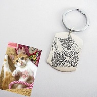 純銀照片影雕鑰匙圈(軍牌) 毛小孩 生日禮物 雕刻客製 狗狗 貓貓