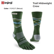 INJINJI ถุงเท้าวิ่ง แยกนิ้ว TRAIL MIDWEIGHT CREW COOLMAX FOREST รุ่นเทรล ยาวครึ่งแข้ง สีเขียว ของแท้
