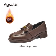 Agsdon | รองเท้าส้นเตี้ยหนังกำมะหยี่สำหรับผู้หญิง ส้นหนา หุ้มส้น เบอร์บราวน์