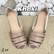 SM Andrea Ready Stock MY Kasut Perempuan Plus Size Women Hollow Out Waterproof Satin Peep Toe Flat C
