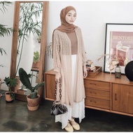 Cardigan Brokat Panjang Outer Wanita Model Kekinian Lengan Balon Murah Bahan Premium