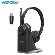 Mpow HC5 Pro Bluetooth 5.0 Headset Wireless Headphone Charge Base, USB Adapter, Computer Headphone Dual CVC8.0 noise-cancelling Microphone for Cellphone, Office, Call Center, Skype