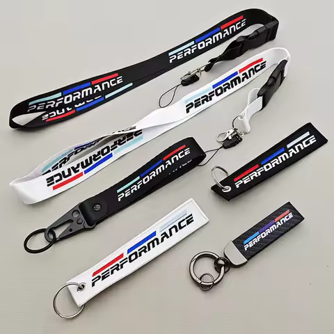 1pcs Black White Performance Logo Lanyard Nylon Printing Emblem Style Keychain For BMW M Performance