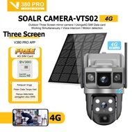 V380 Pro Three Screen CCTV Solar Outdoor IP66 Waterproof Wireless Camera 4G SIM Card Built-in Batter