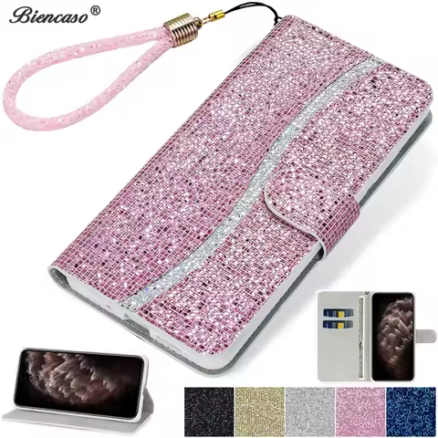 Diamond Bling Flip Case For Huawei P40 Lite P30 Pro P Smart Z Honor 8S 8A Wallet Cover For iPhone 16