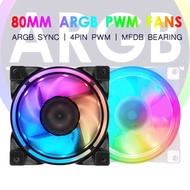 JUMPEAK 8025 80mm Computer Case Fan Magnetic Bearing ARGB Sync 4Pin PWM 8cm PC Cooling System CPU Ra