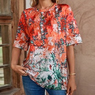 เสื้อยืดแขนยาว โอเวอร์ไซส์ พิมพ์ลาย ไทย-ไดย์ สำหรับสตรี