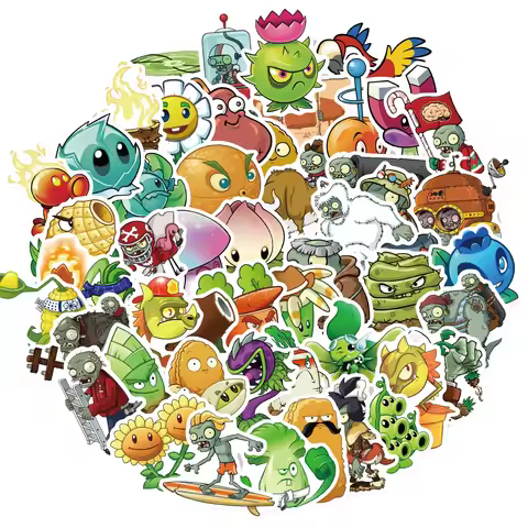 50Pcs Cartoon Cute Classic Game Plants Vs Zombies (PVZ) Water Bottle Storage Box Sticker Mobile Phon