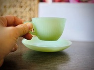 FIRE KING  Jane Ray JADEITE Demitasse Cups With Saucers  迷你版花樣年華