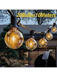 戶外節慶照明G40燈泡燈，太陽能LED裝飾燈，塑料防水耐震燈串，適用於派對照明、新年花園、露營、婚禮復古燈串裝飾戶外燈飾
