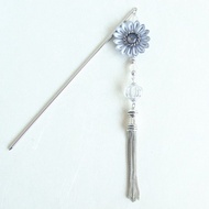 復古風細工花手作髮簪 藍灰色系 日本傳統工藝