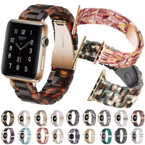 Replacement Resin Tortoise Shell Lines Watch Strap Bracelet for Apple Watch Series 5/4/3/2/1 42mm 44