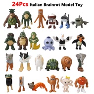 24Pcs Italian Brainrot Anime Action Figure Set Tung Tung Sahur Tralalero Tralala Bombardino Crocodil
