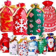 50pcs Christmas Drawstring Gift Bags Set Drawstring Christmas Gift Wrapping Bags Christmas Bag with Drawstring Goody Bags for Christmas Party Xmas Gift Wrapping 3 Sizes