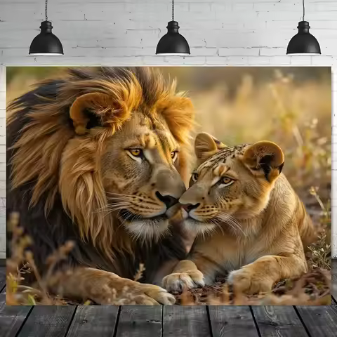 2D Flat, 2D Flat Banner 1pc Lion And Cub Polyester Wall Tapestry, Durable Multipurpose Home Decor, N