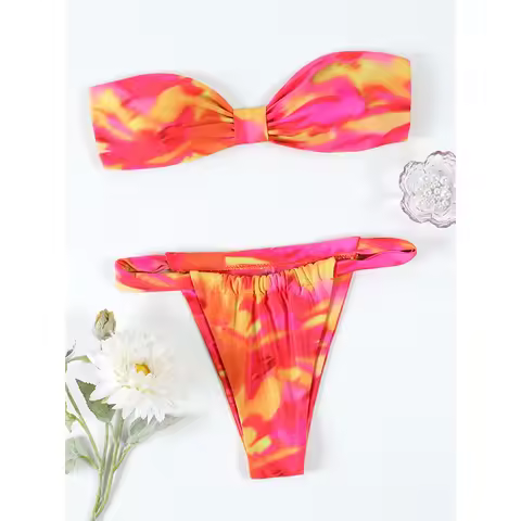 Swimwear For Women Bandeau Swimwear Gradient Bikini High Cut Swimsuit Micro Bikini Holiday Beachwear