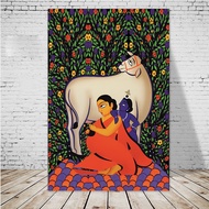 Yashoda Krishna Indian God Hinduism Handmade Sacred Canvas Painting Poster Print  Wall Art Picture P
