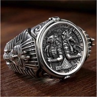 Premium In-Stock#s925Pure Silver Vintage Thai Silver Personality Trendy Men's Anubis Wanderer Ancien