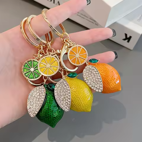 EASYA Imitation Fruit Ornament Charm Keychain Lemon Persimmon Strawberry Glass Woman's Vintage Luxur