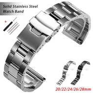 Solid Stainless Steel Strap 20mm 22mm 24mm 26mm 28mm Metal Double Safety Fold Buckle Watch Band for 